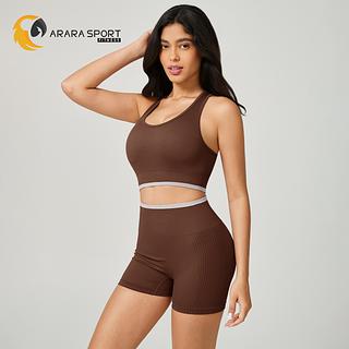 Conjunto de Short e Top Nadador Poliamida Premium Sem Empina Academia Cintura Alta Sem Costura Fitness
