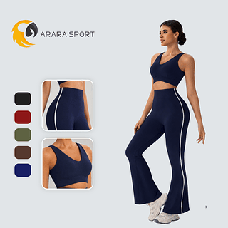 Conjunto de Calça Flare e Top Decote e Costa Nua Poliamida Premium Zero Transparência Liso Cintura Alta Sem Empina para Academia