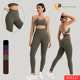 Conjunto de Calça e Top de Alcinha Cruzado nas Costa Poliamida Premium Sem Empina Cintura Alta Fitness