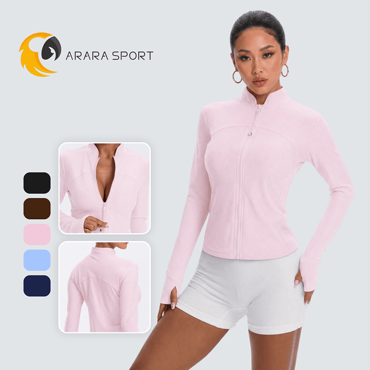 Jaqueta Fitness Texturizada Gola Alta com Fura-Dedão