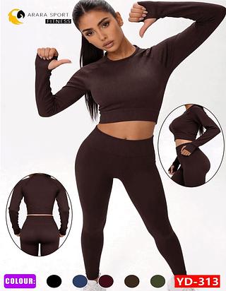 Conjunto de Calça e Cropped Manga Longa Com Dedeira Poliamida Premium Sem Empina Cintura Alta para Academia