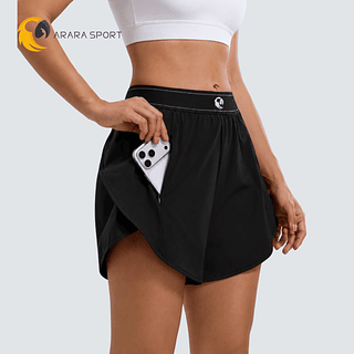 Short Duplo Com Bolso Poliamida Premium Cintura Alta para Treino
