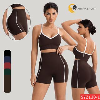 Conjunto de Short e Top De Alcinha Decote em V Poliamida Premium Sem Empina Cintura Alta para Academia
