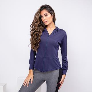 Casaco Fitness com capuz e encaixe no dedo.