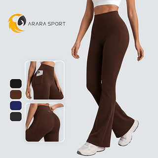 Calça Legging Flare Com Bolso Lateral Poliamida Amanteigada Cintura Alta Bailarina Zero Transparência Fitness Sem Empina