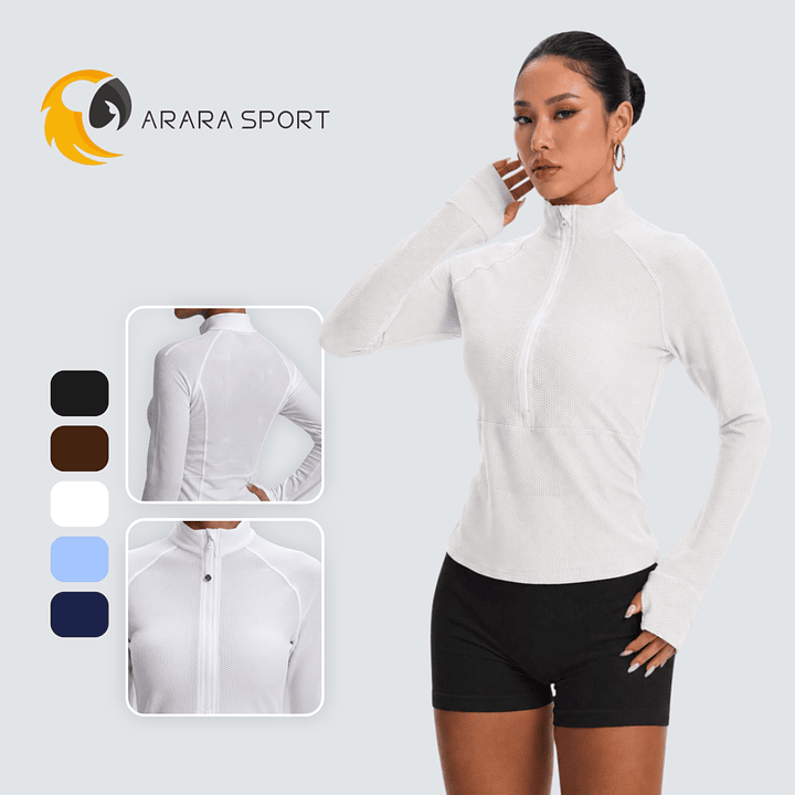 Blusa Manga Longa Athleisure Gola Alta Meio Zíper