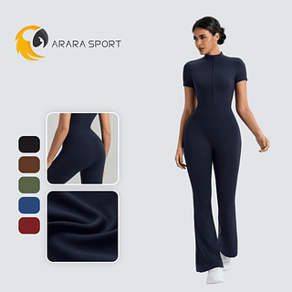 Macacão Flare Manguinha Poliamida Premium Amanteigado Para Inverno Com Zíper Zero Transparente Sem Empina Fitness Feminino Academia