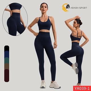 Conjunto de Calça e Top Cruzado Nas Costa Com Ajuste e Decote Poliamida Premium Zero Transparência Liso Cintura Alta Sem Empina para Academia