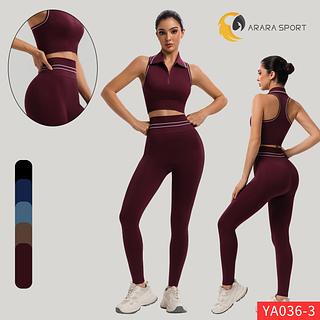 Conjunto de Calça e Cropped Golinha Com Zíper Poliamida Premium Zero Transparência Liso Cintura Alta Sem Empina para Academia