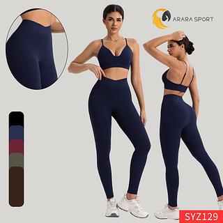 Conjunto de Calça e Top de Alcinha e Decote Poliamida Premium sem Empina Cintura Alta Detalhe de V
