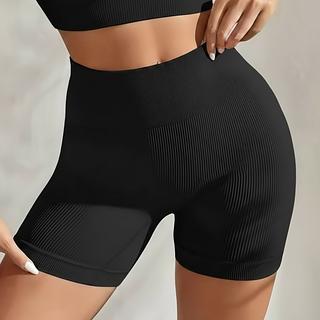 Short de Poliamida Canelado Cintura Alta Sem Empina Academia
