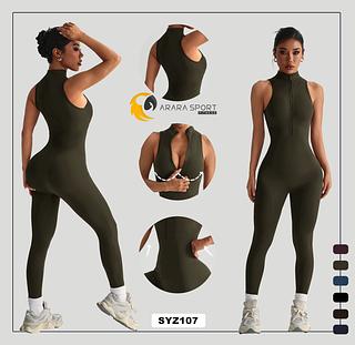 Macacão Com Zíper Gola Alta Poliamida Premium Canelado para Academia Com Compressão Regata Fitness