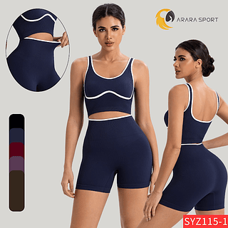 Conjunto de Short e Top Decote em U nas Costa Poliamida Premium Sem Empina Cintura Alta Fitness