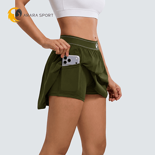 Short Saia Com Bolso Poliamida Premium Cintura Alta para Treino