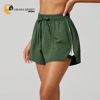 Short Duplo Com Bolso E Zíper Lateral Básico Premium Para Caminhada Academia Corrida