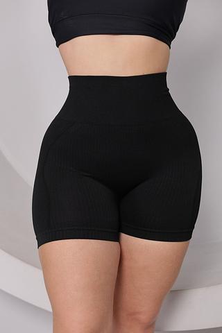 Short de Poliéster Canelado Cintura Alta Sem Empina Academia