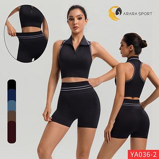 Conjunto de Short e Cropped Golinha Com Zíper Poliamida Premium Zero Transparência Liso Cintura Alta Sem Empina para Academia