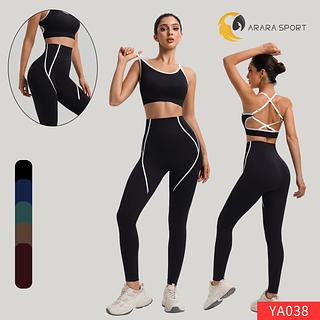 Conjunto de Calça e Top Cruzado Nas Costa Com Ajuste e Decote Poliamida Premium Zero Transparência Liso Cintura Alta Sem Empina para Academia