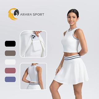 Conjunto de Short Saia e Cropped Poliamida Premium Com Bolso Lateral Liso