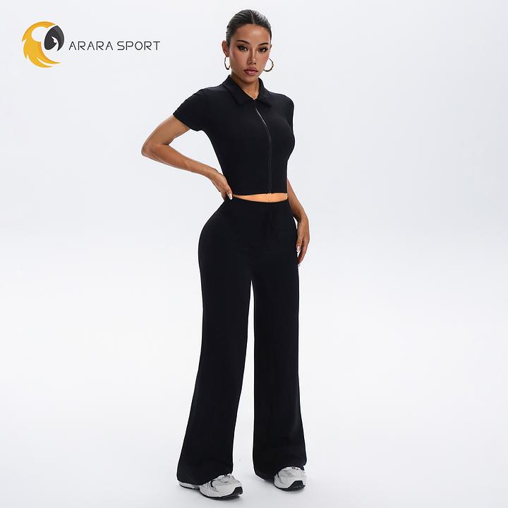 Conjunto Pantalona e Cropped com Manguinha e Zíper