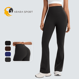 Calça Legging Flare Com Bolso Na Cintura Poliamida Amanteigada Cintura Alta Bailarina Zero Transparência Fitness Sem Empina