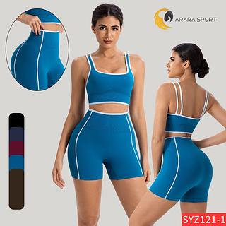 Conjunto de Short e Top Detalhe na Alça Poliamida Premium Sem Empina Cintura Alta Fitness