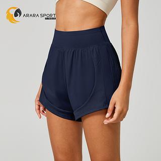 Short Duplo com Bolso Lateral Academia Cintura Alta com Telinha Fitness