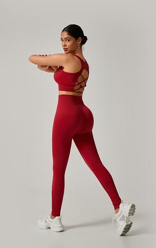 Conjunto De Calça E Top Costa Nua Tecido Respirável Legging Com Empina