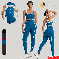 Conjunto de Calça e Top Poliamida Premium Sem Empina Cintura Alta Fitness Decote Quadrado e Alça Grossa