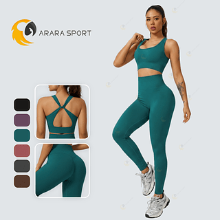 Conjunto Calça e Top Costa Nua Sem Empina Poliamida Premium Canelado Academia Cintura Alta Fitness